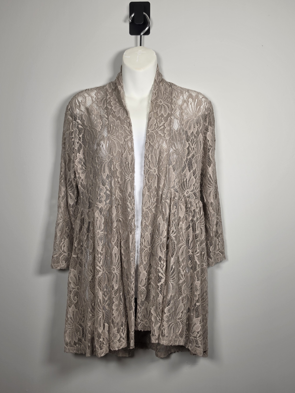 Lace Open-Front Kimono Cardigan - Taupe